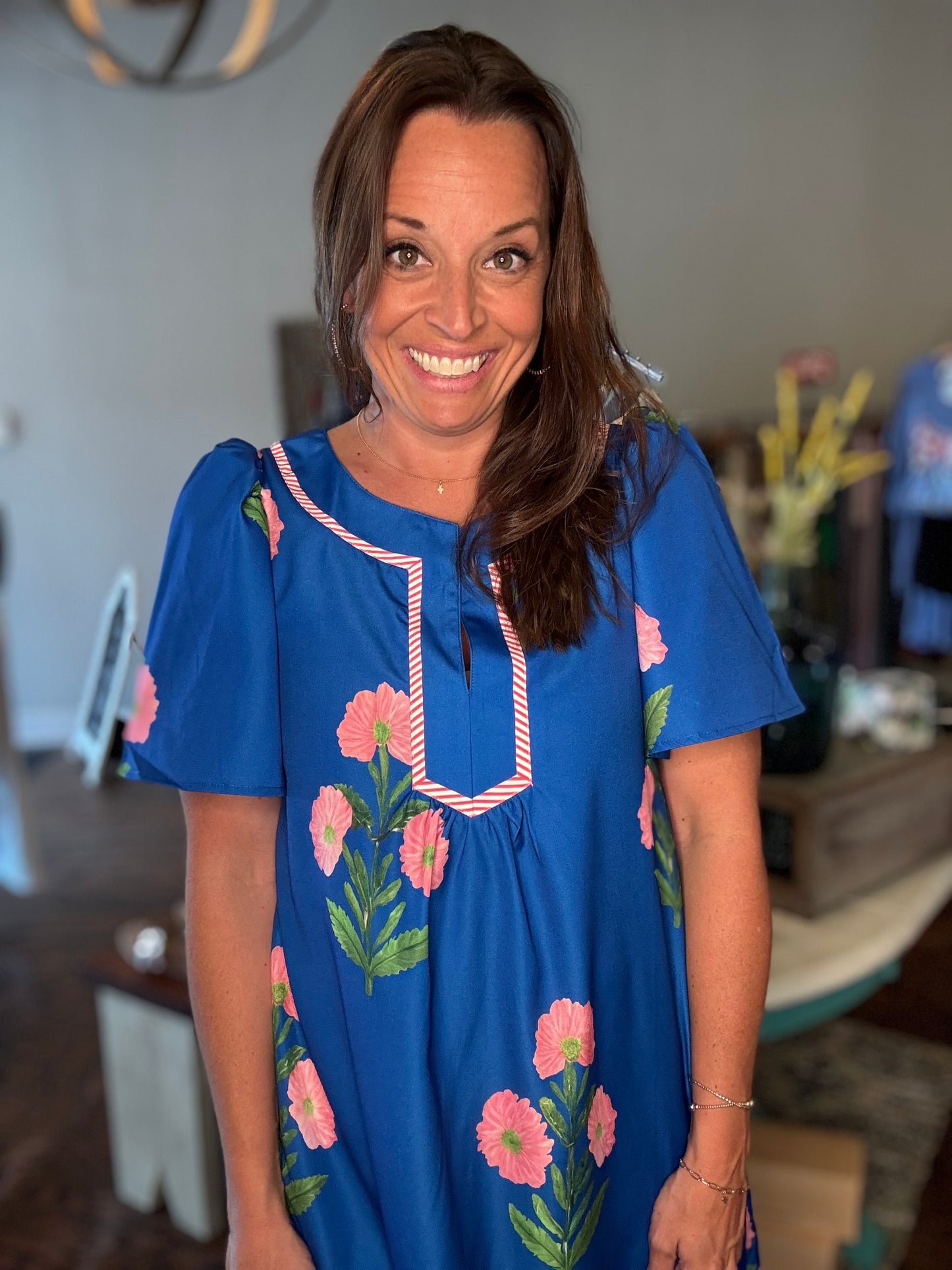 Split neck floral dress