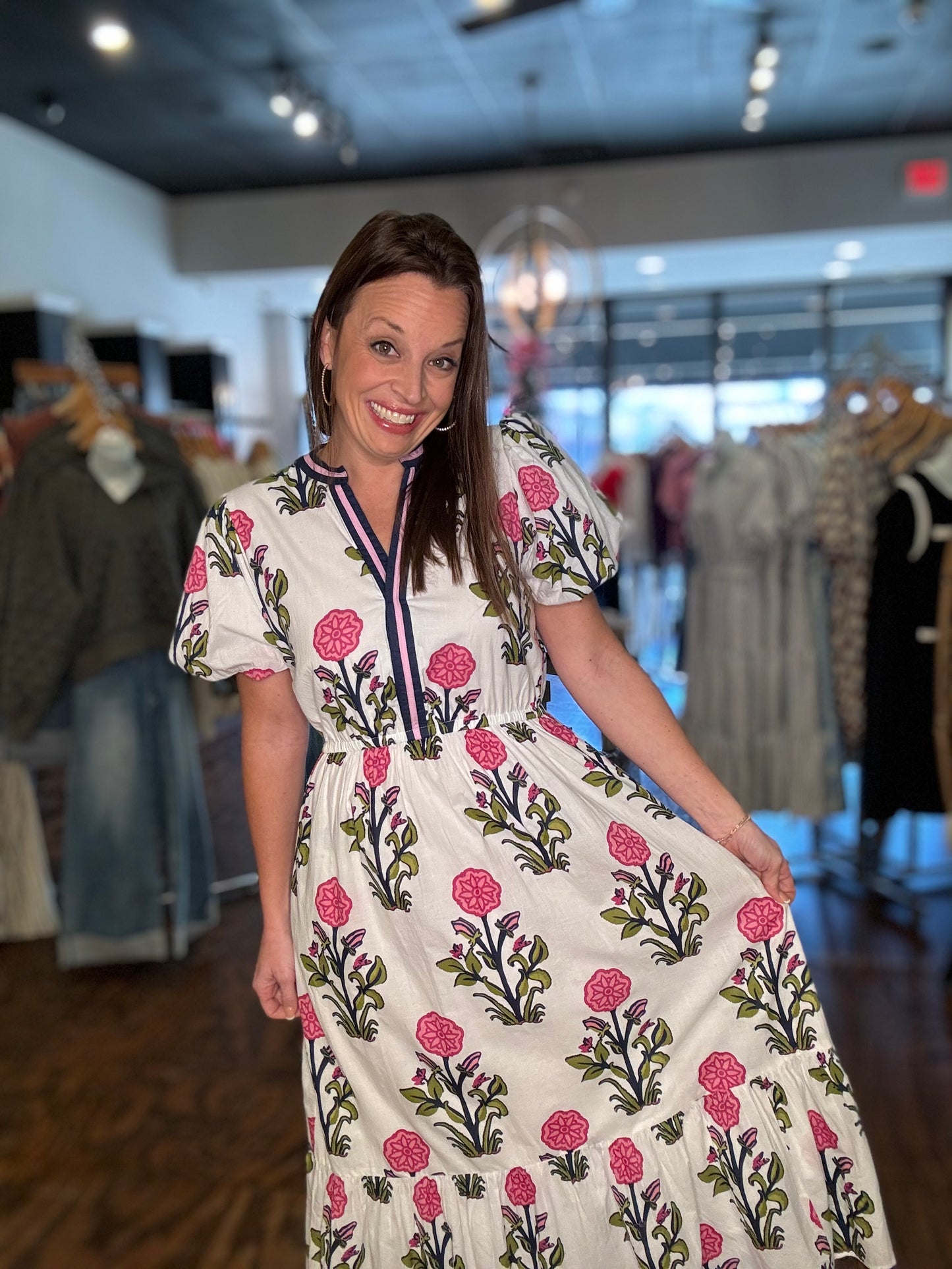 White botanical maxi dress