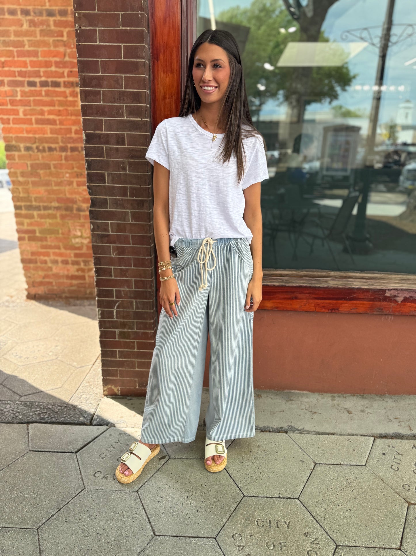 Denim mineral wash wide leg pants