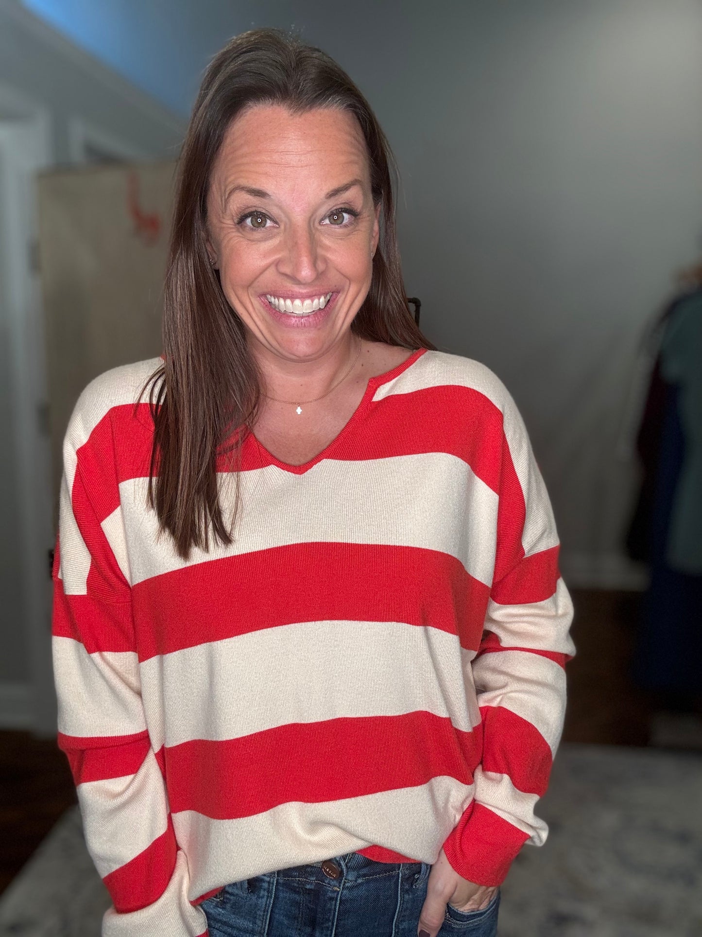Cherry cream notch knit sweater