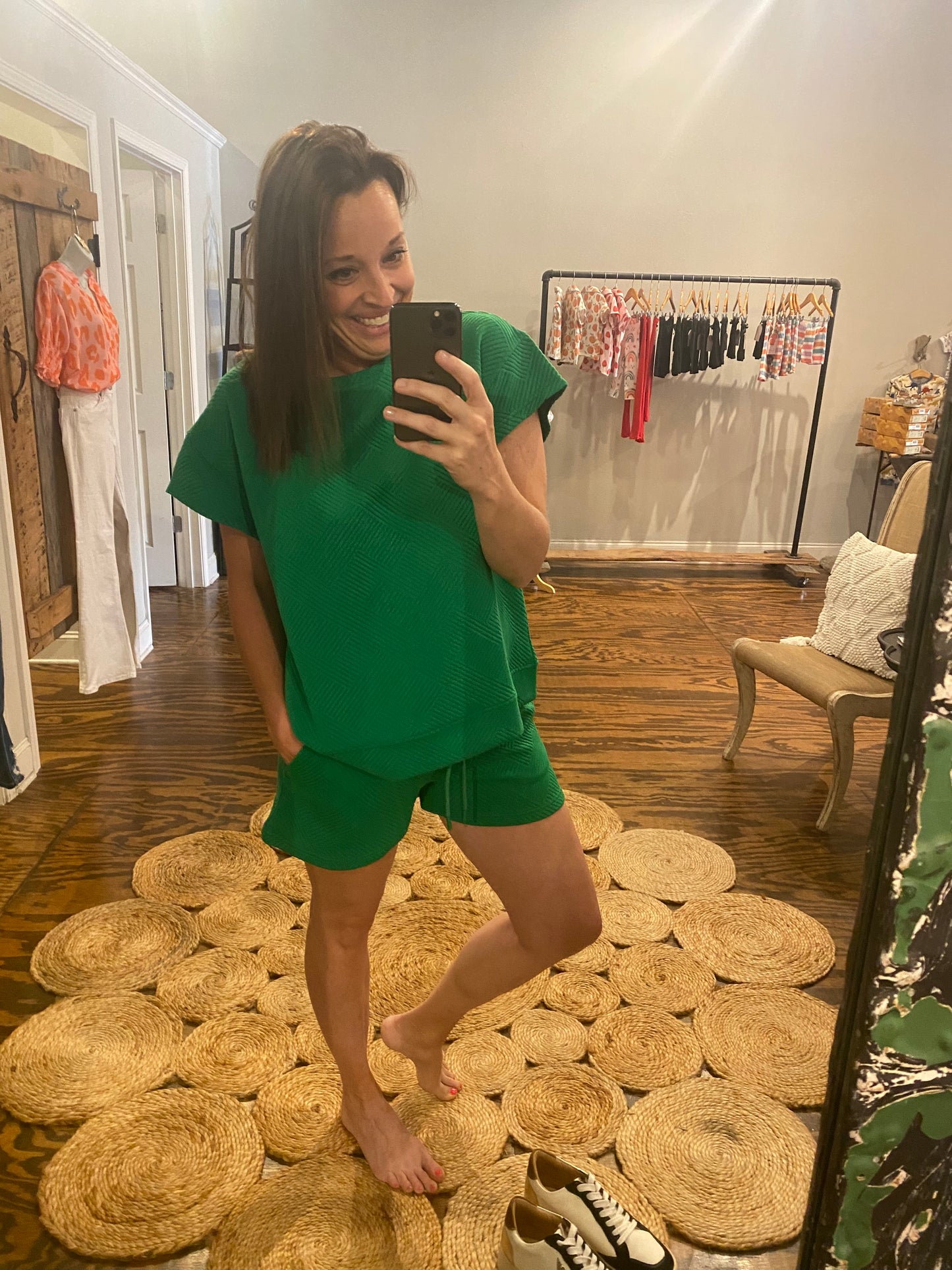 Textured drop shoulder top