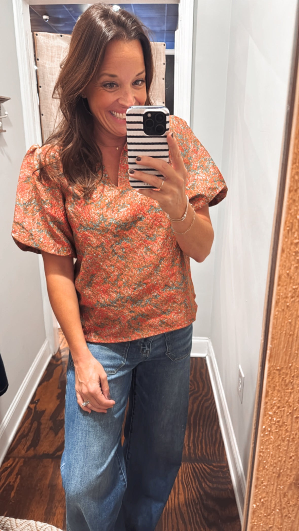 Rust jacquard print top
