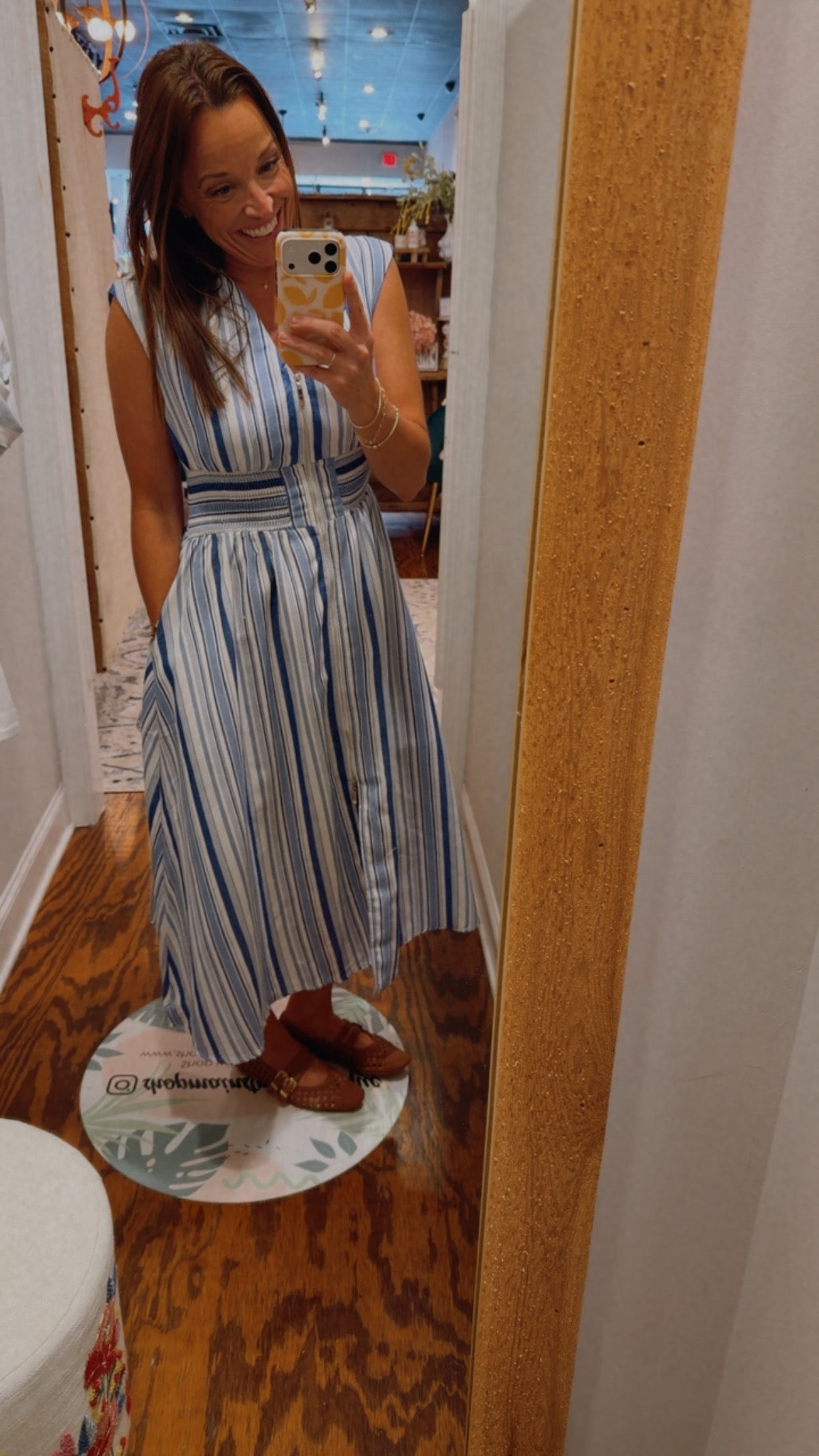 Denim striped midi dress