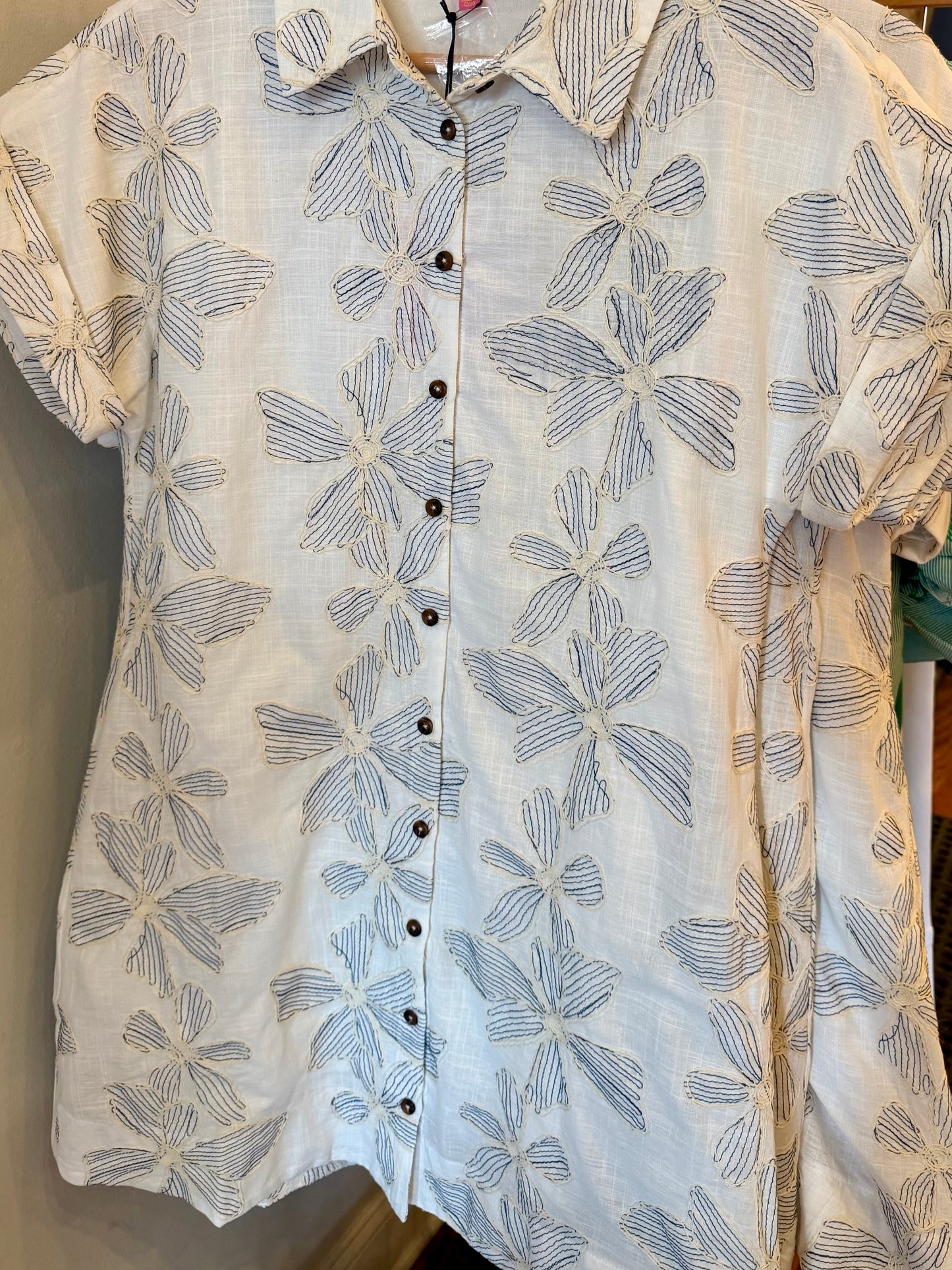 Cream embroidered shirt dress