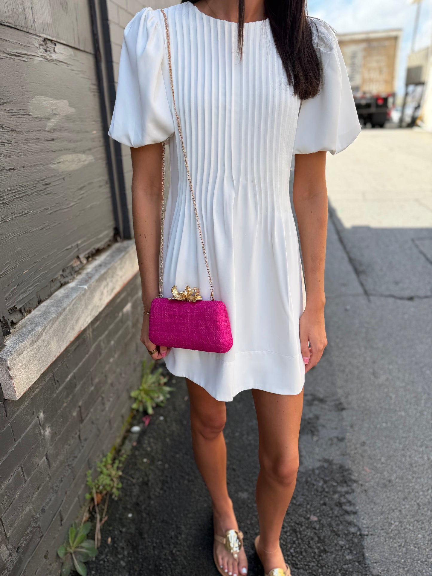 White pleats dress