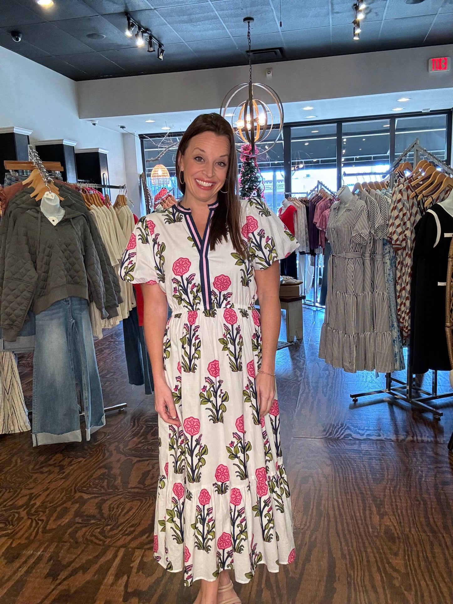 White botanical maxi dress