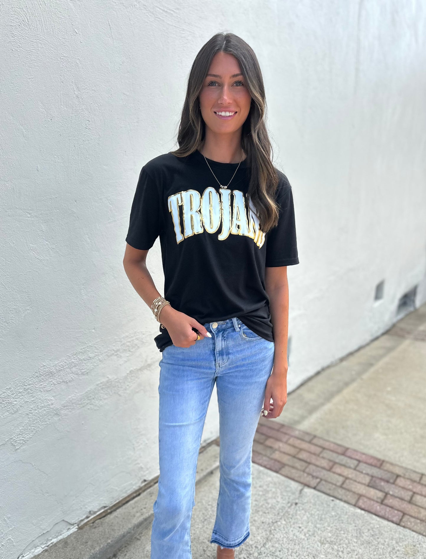 Trojans metallic puff tee