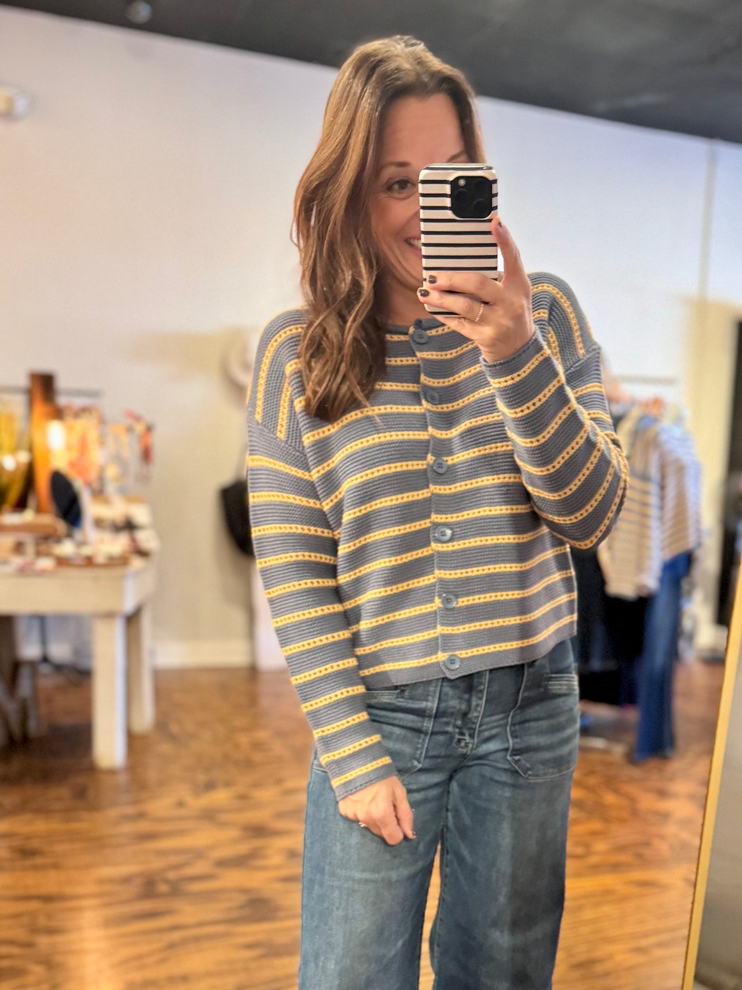 Golden blue button up sweater