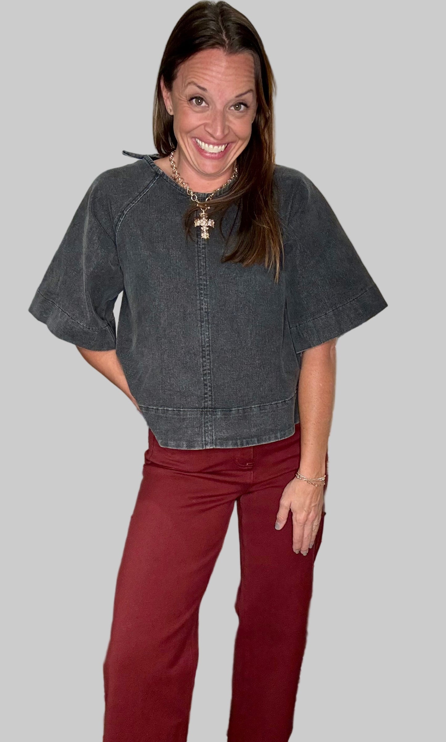 Burgundy high rise straight leg