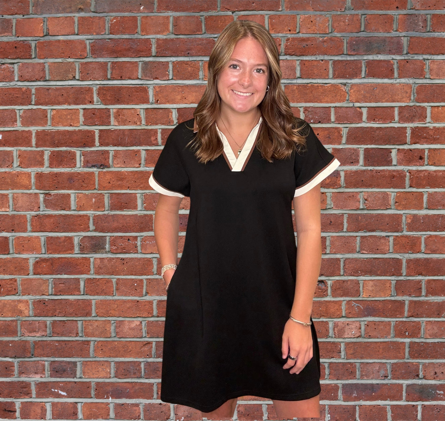 Black and tan shift dress