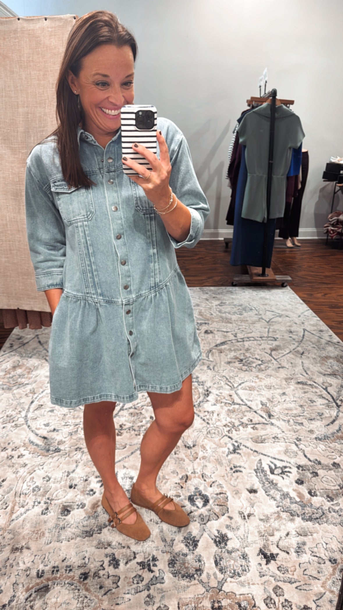 Button up denim mini dress