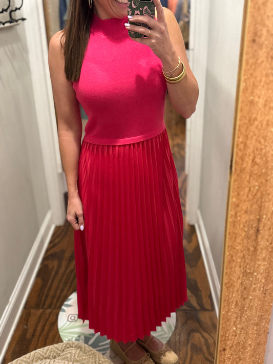 Pink pleated skirt maxi