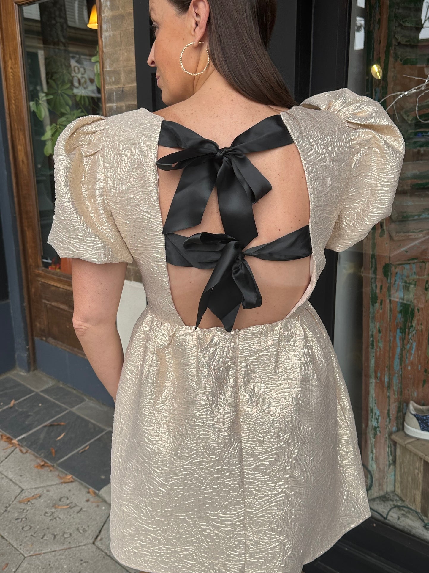 Gold foil tie back dress