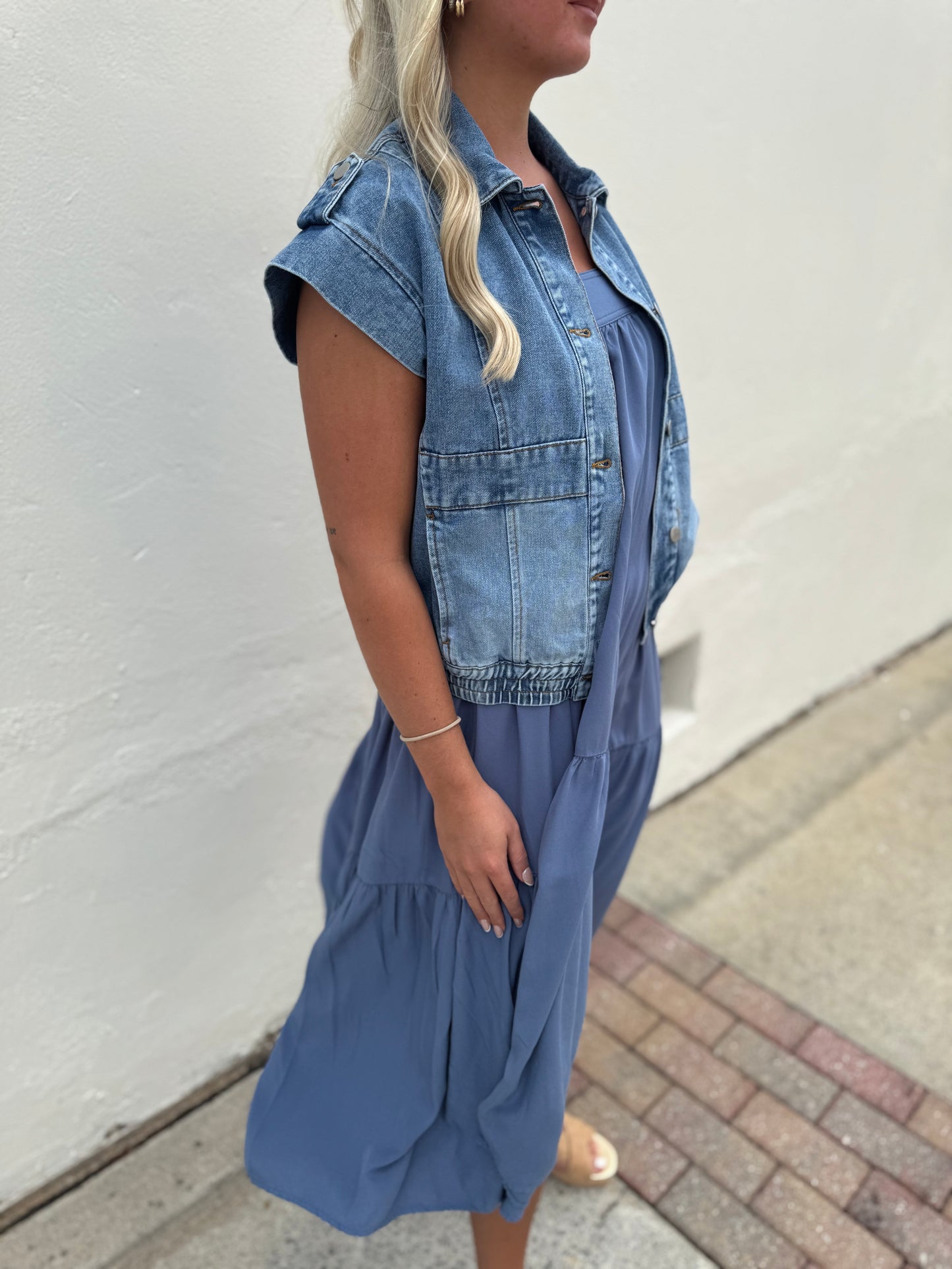 Button up denim vest