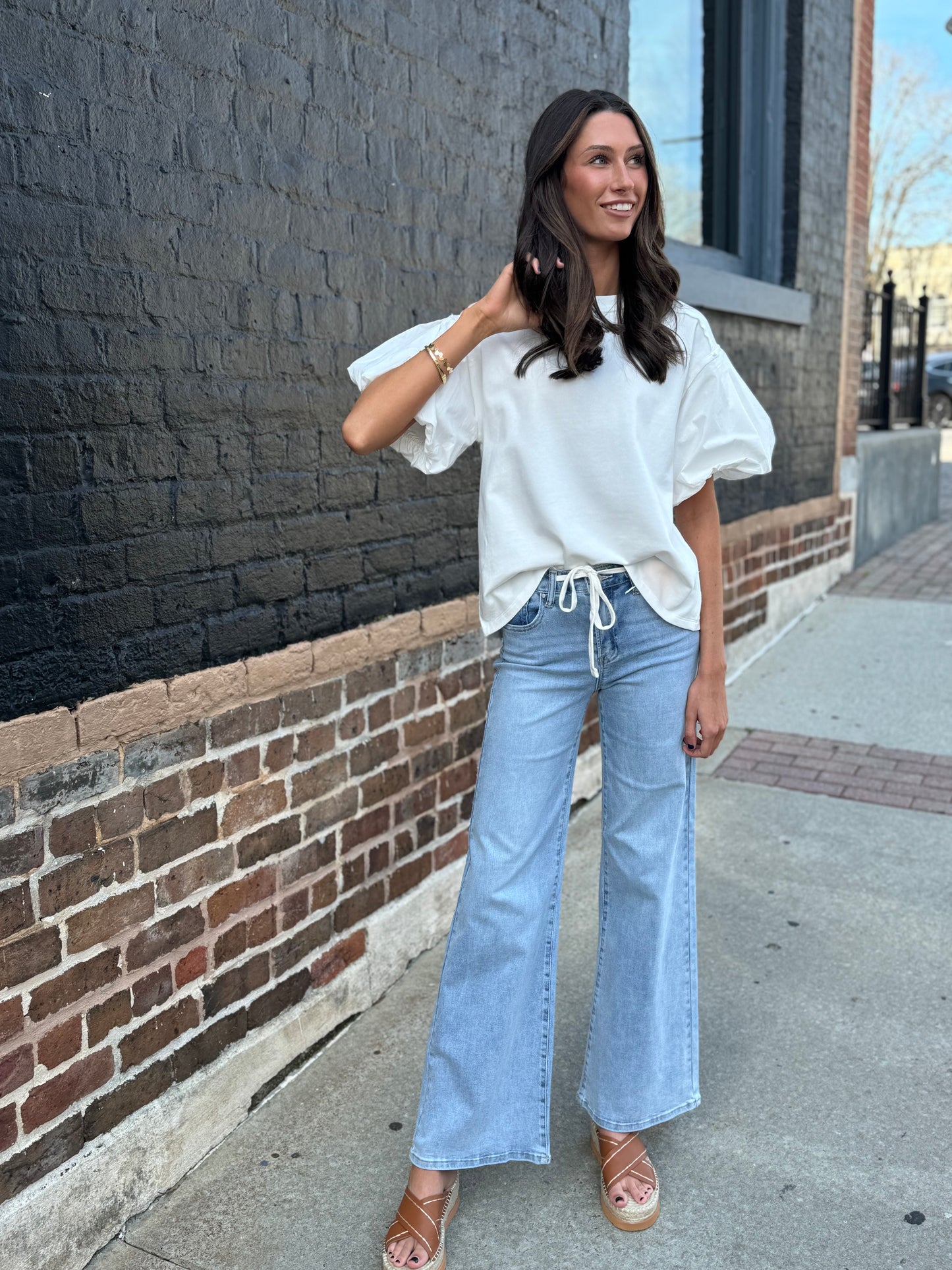 Drawstring wide leg jeans