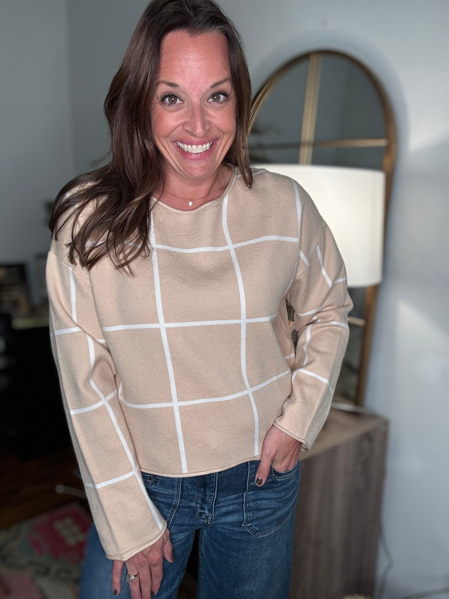 Taupe grid sweater