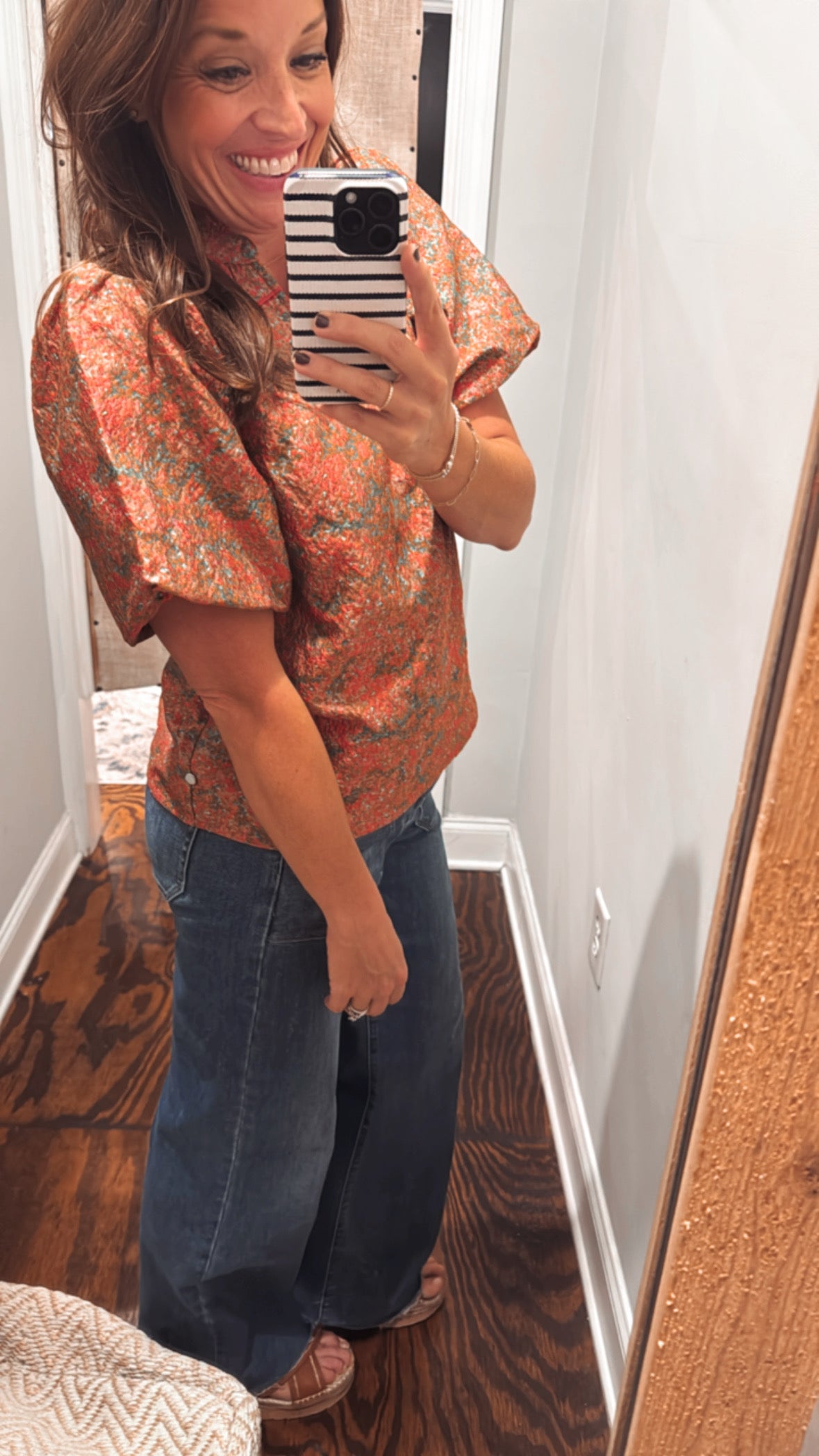 Rust jacquard print top