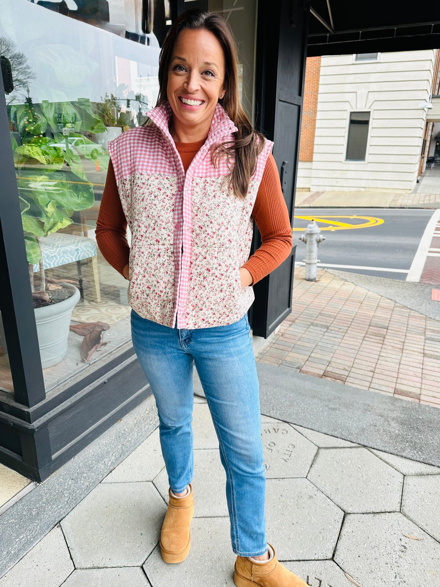 Check and ditsy quilted vest
