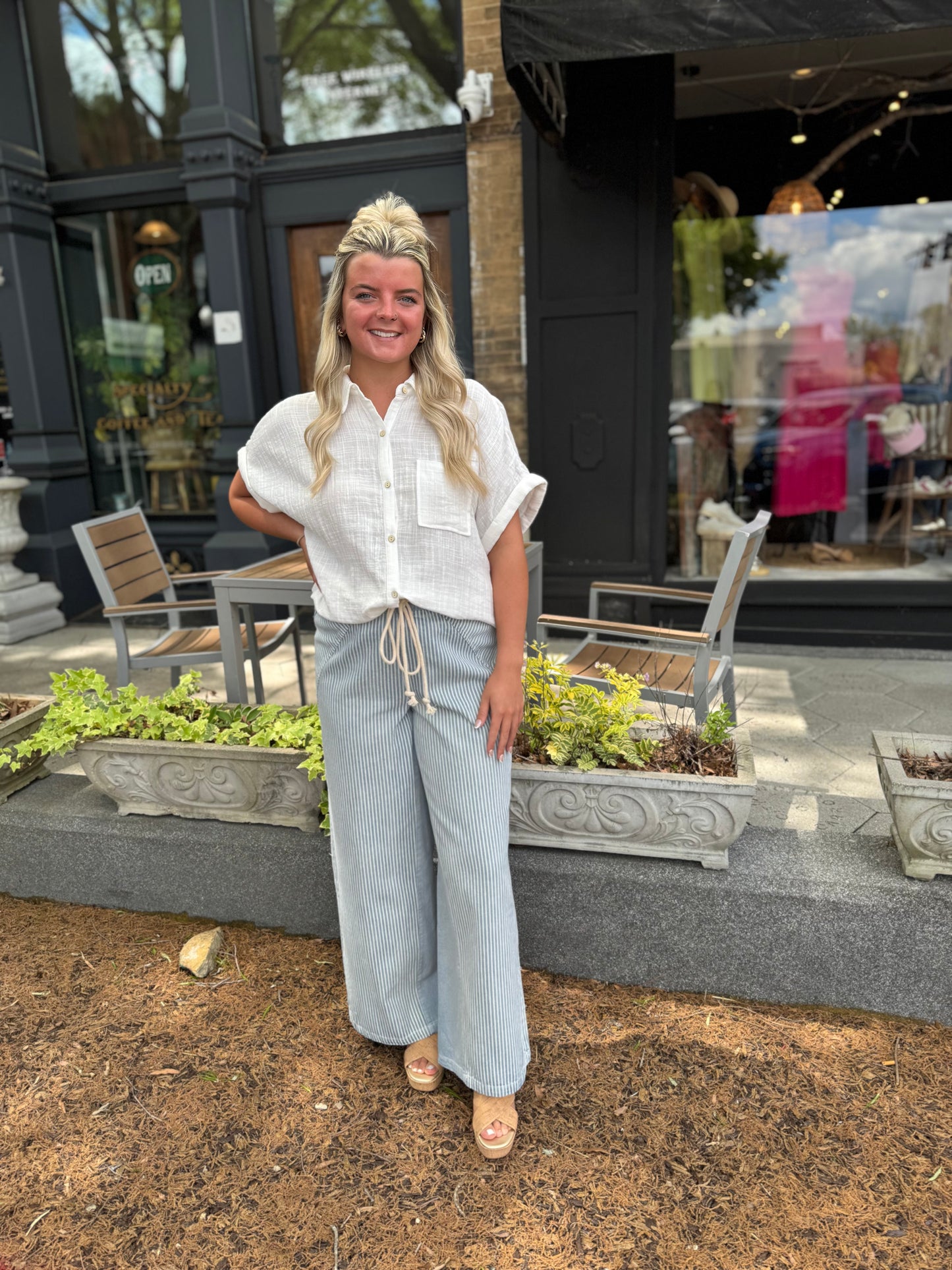 Denim mineral wash wide leg pants