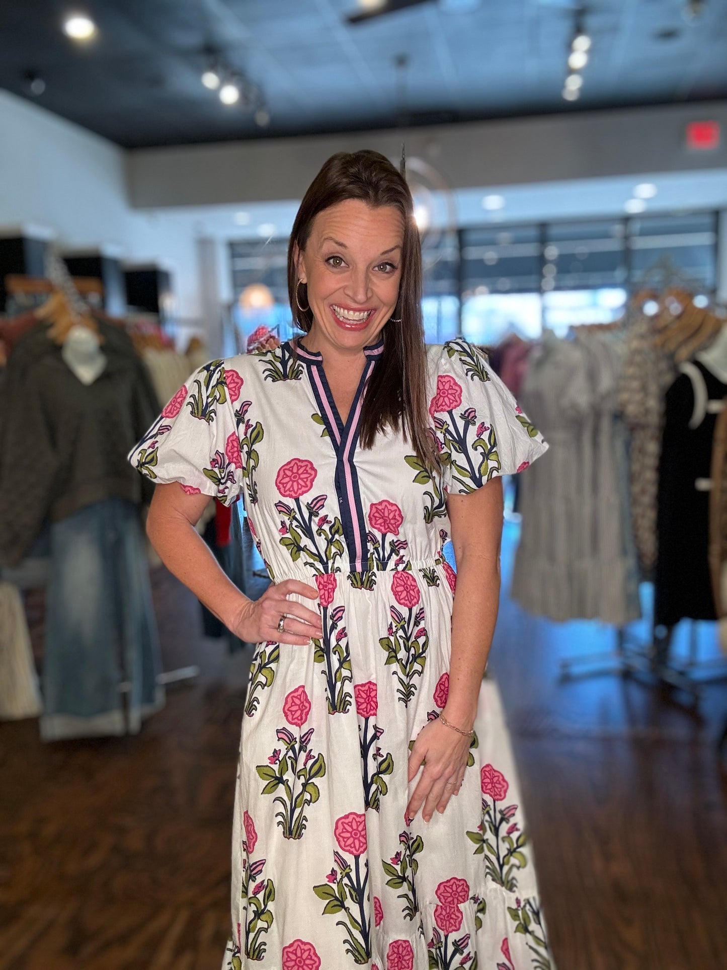 White botanical maxi dress