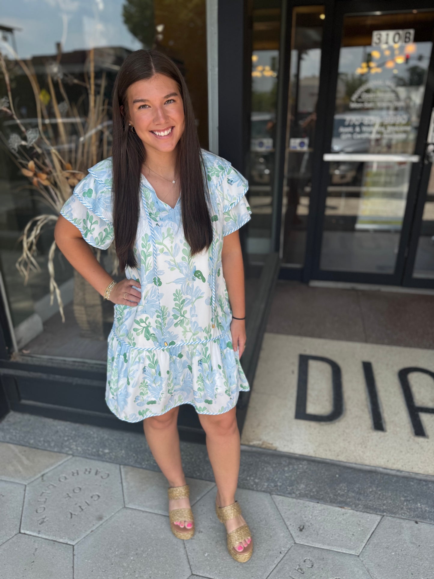 Floral layered sleeve dress