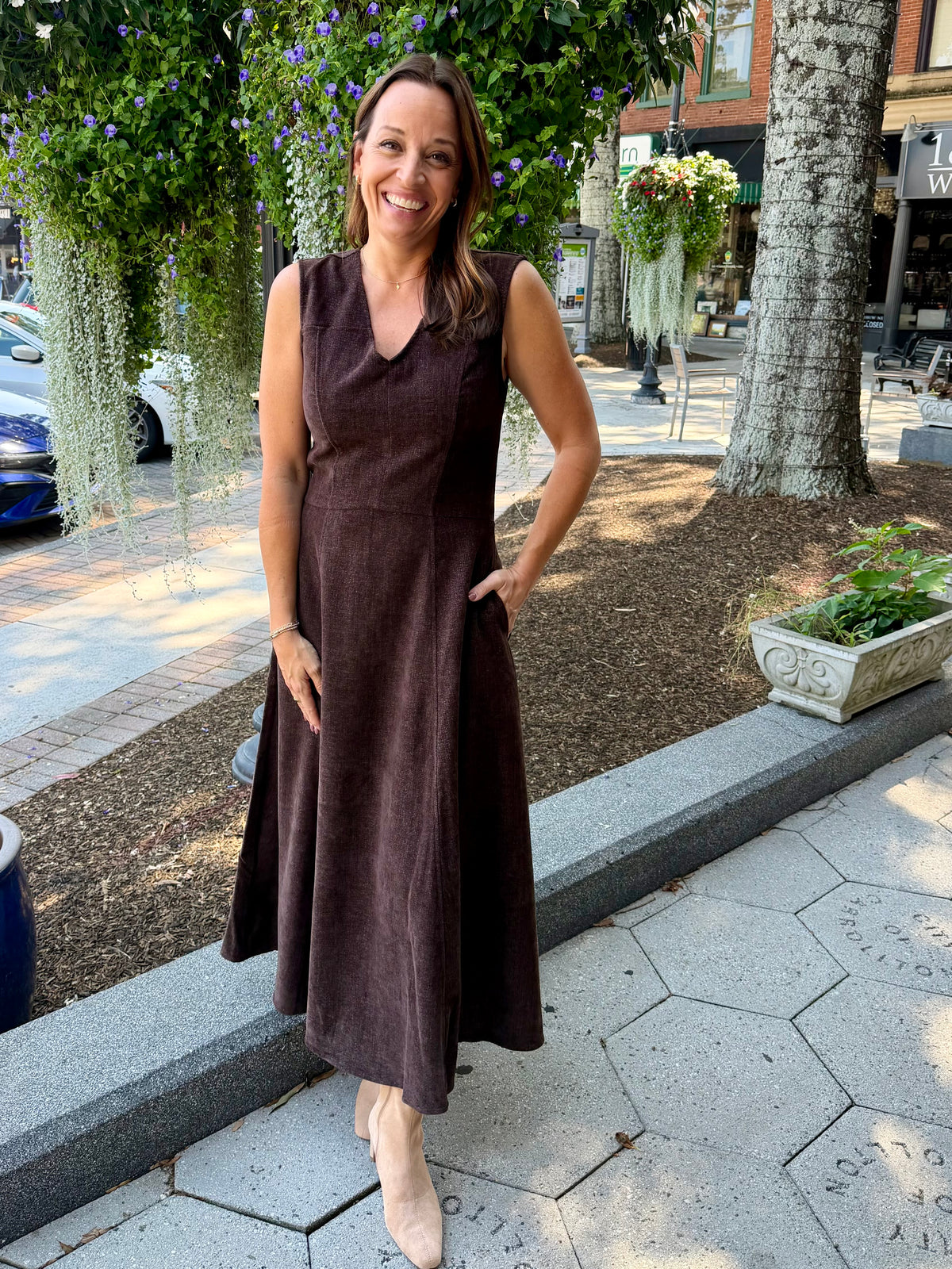 Brown suede midi dress