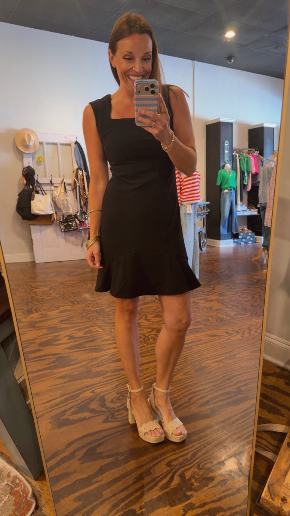 Black square neck dress