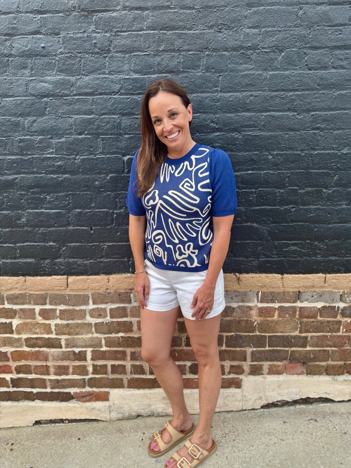 Navy abstract sweater top