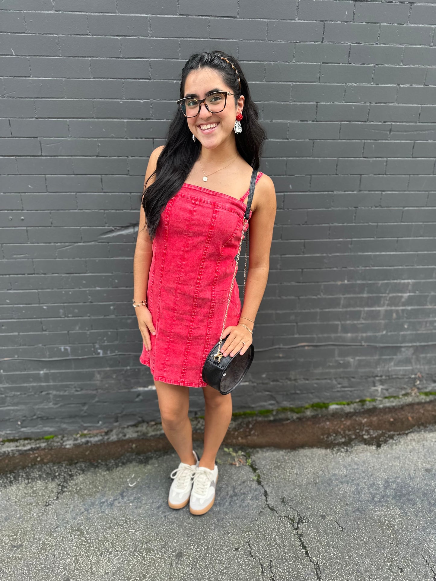 Acid wash zipper dress