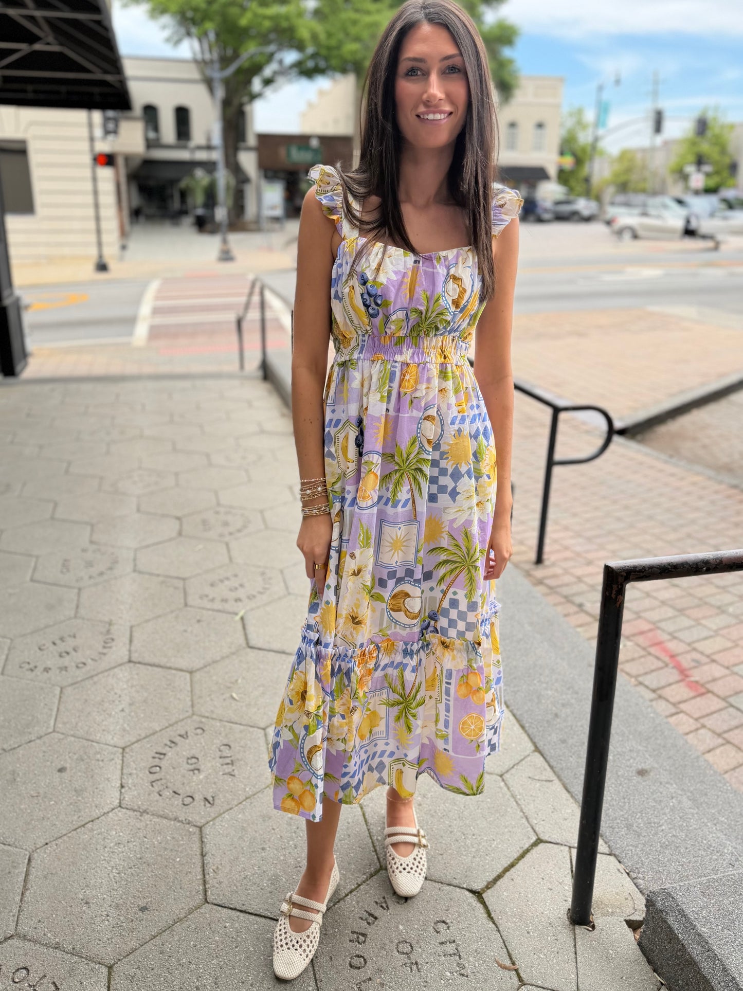 Lavender lagoon print midi