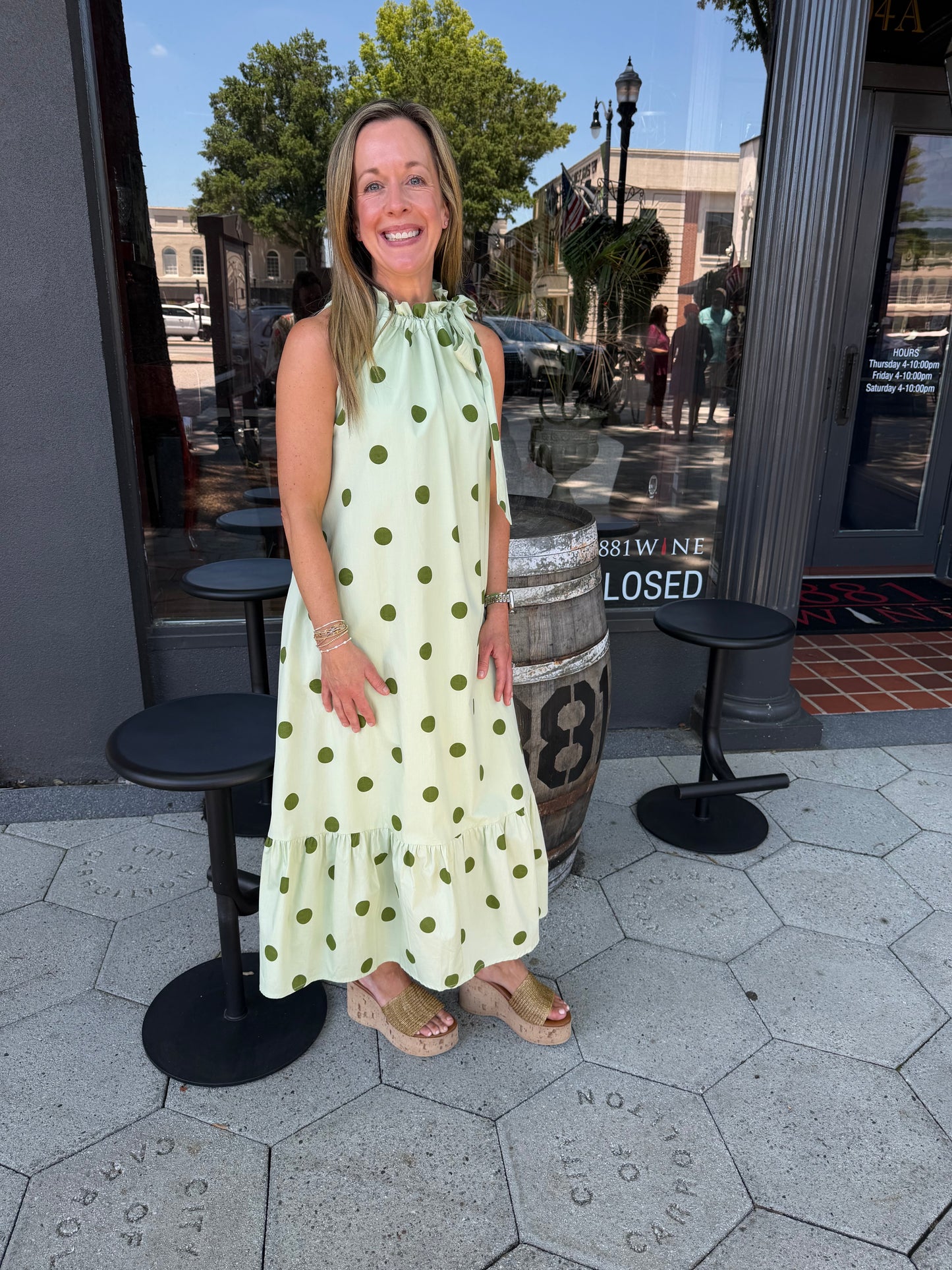 Green polka dot midi dress