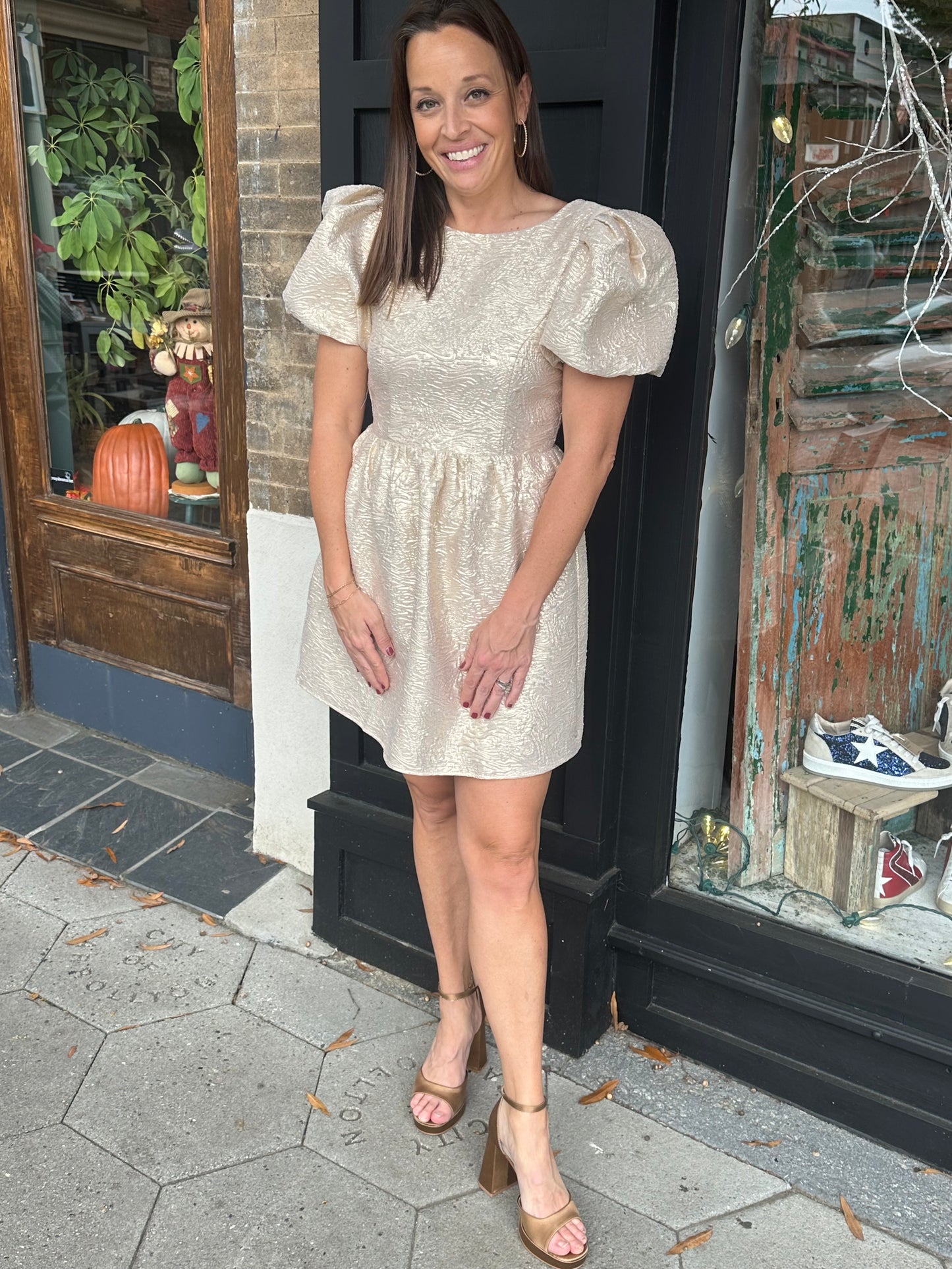 Gold foil tie back dress