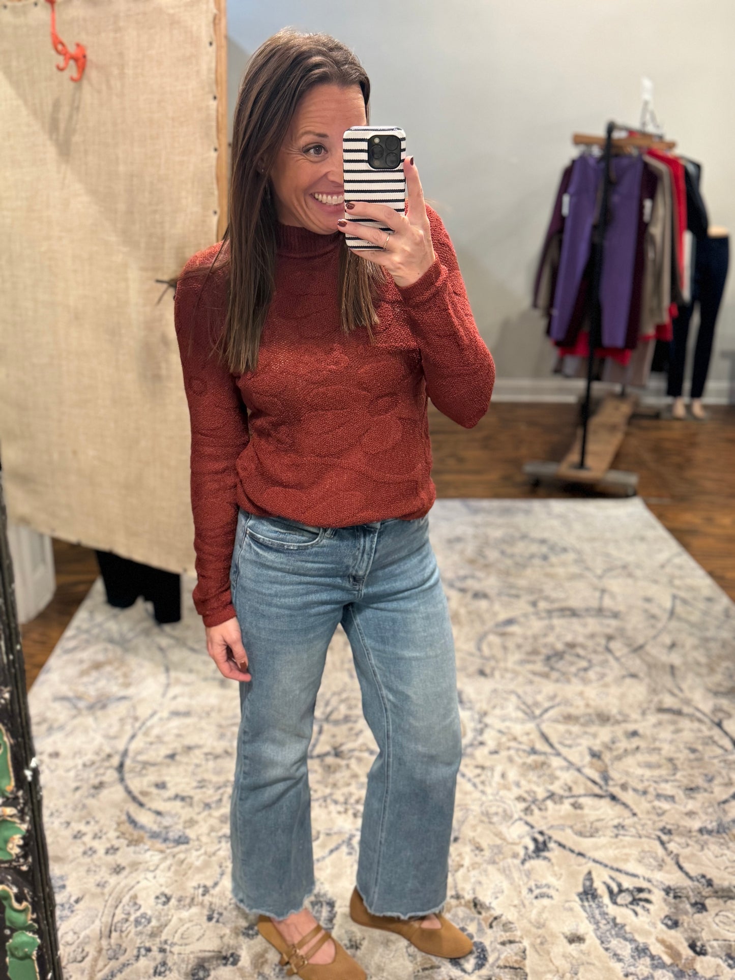 Jacquard mock neck sweater