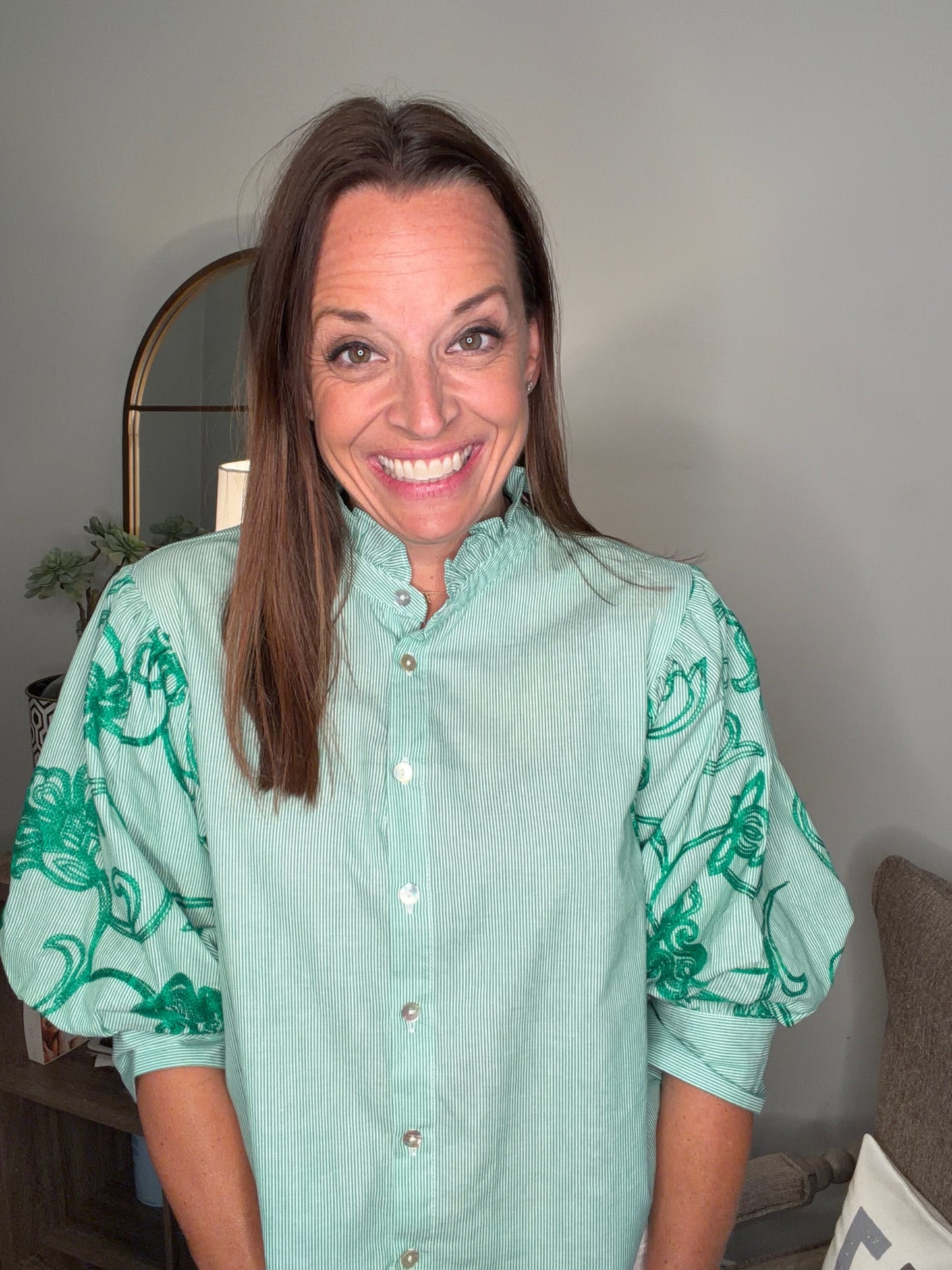 Green embroidered top