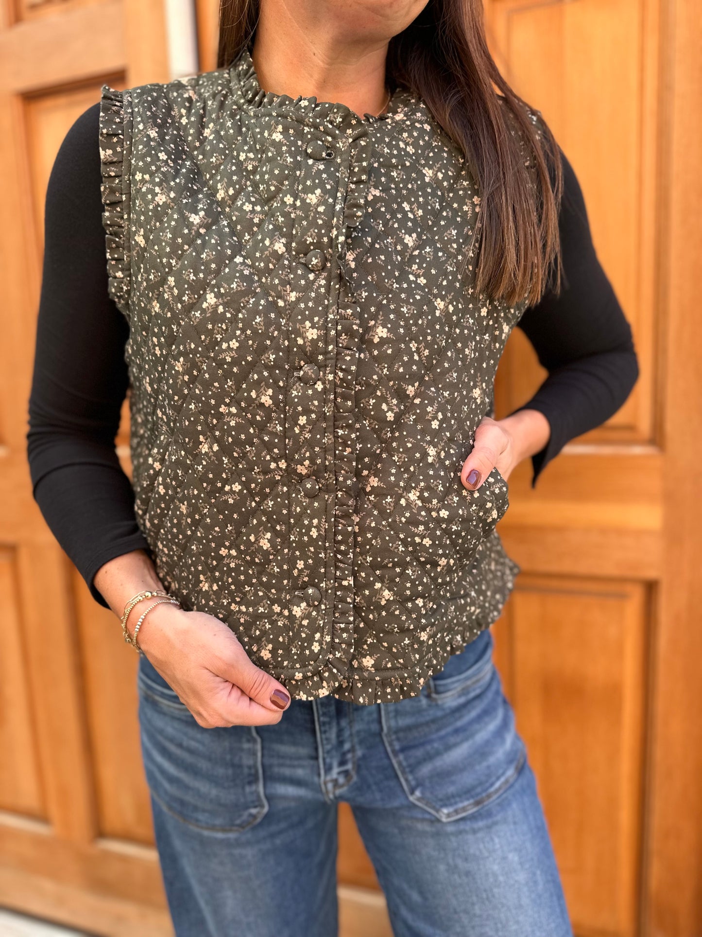 Green ditsy print vest