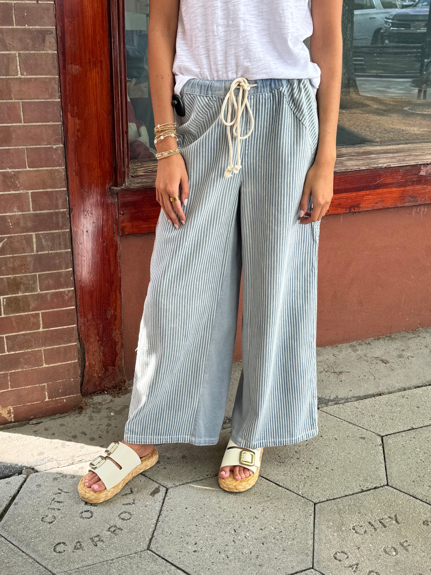 Denim mineral wash wide leg pants