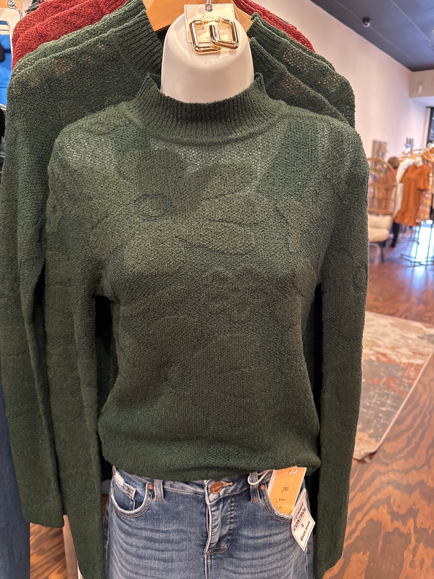 Jacquard mock neck sweater