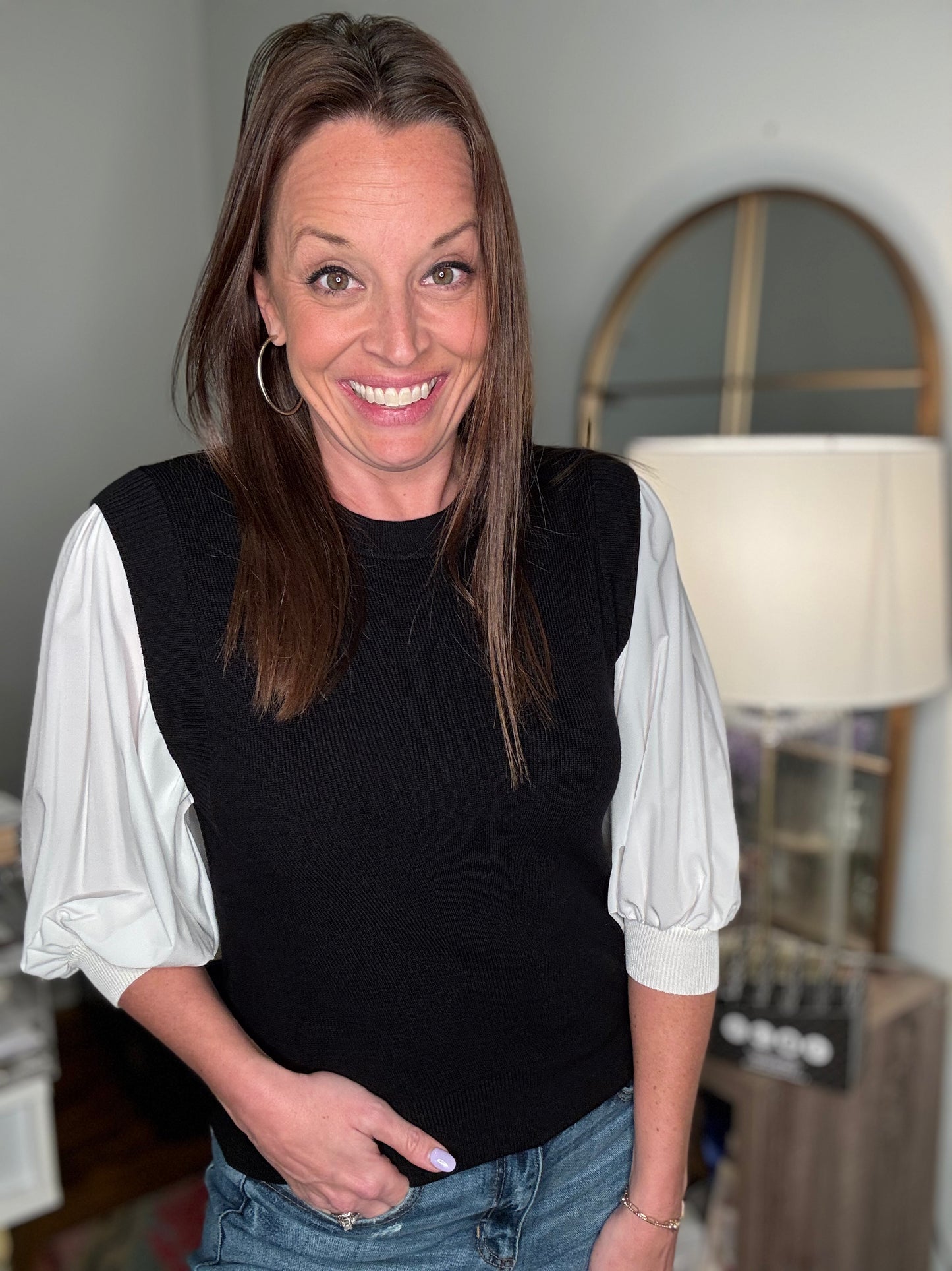Bubble half sleeve sweater top