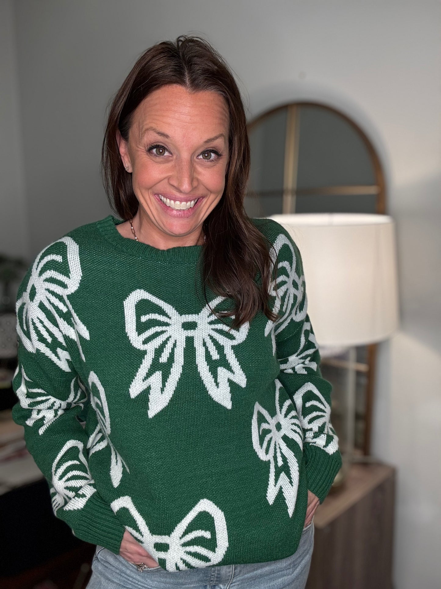 Green bow sweater