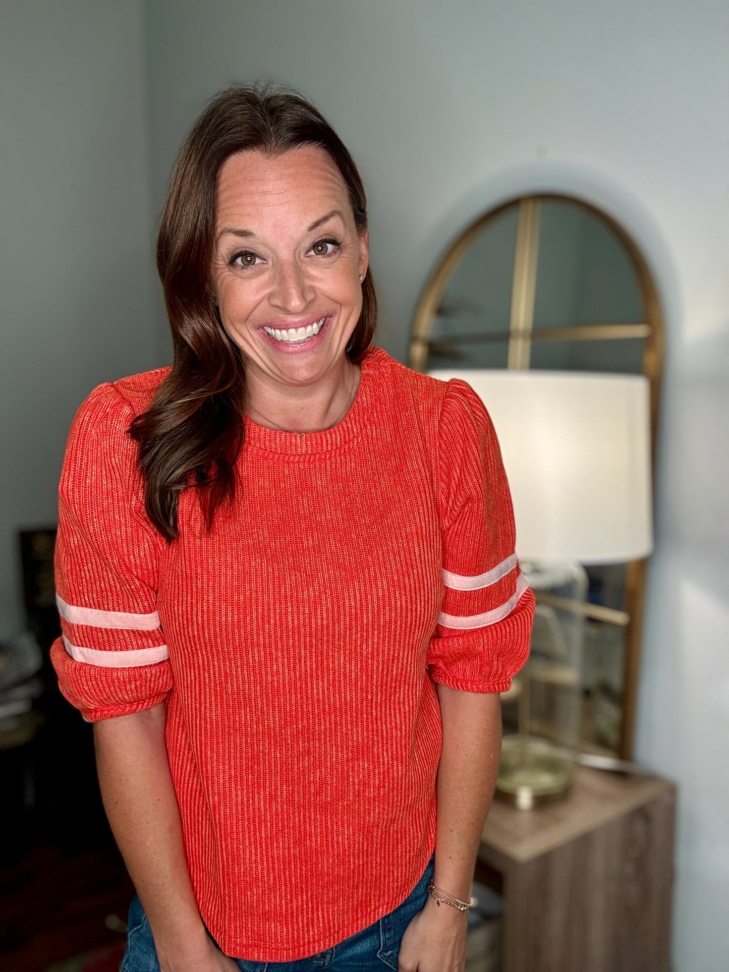 Ginger ribbed puff sleeve top