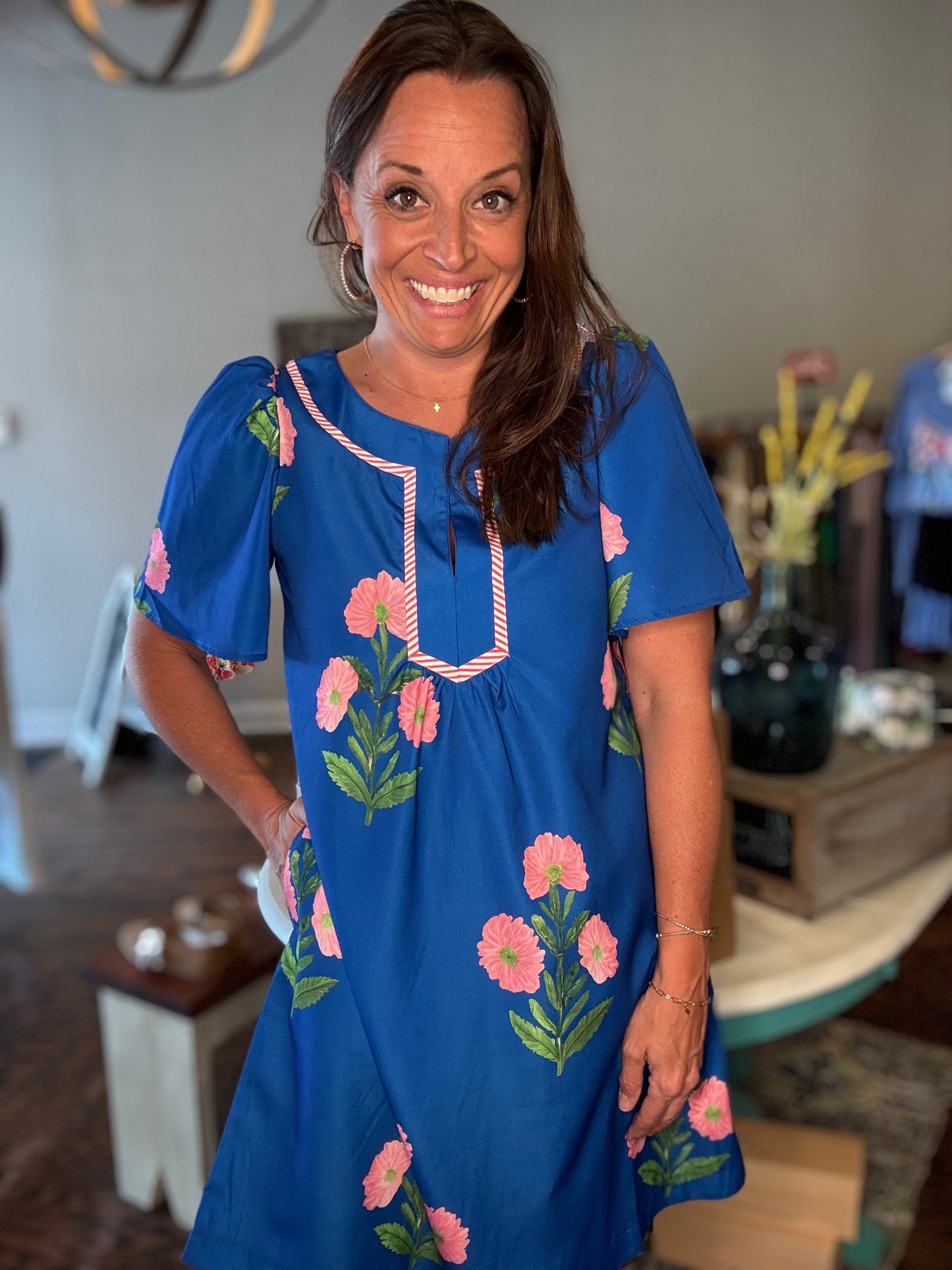 Split neck floral dress