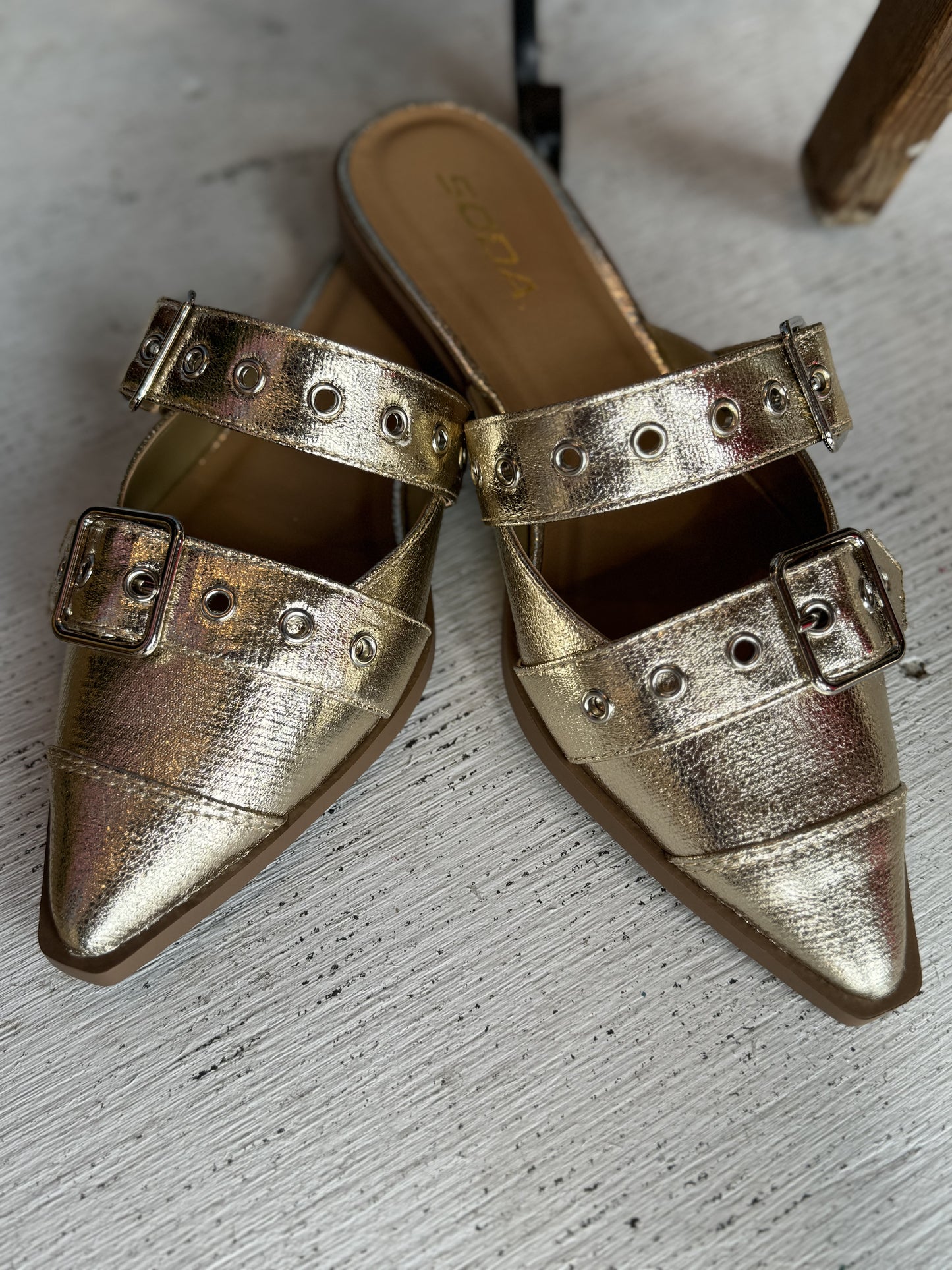 On Point gold mules