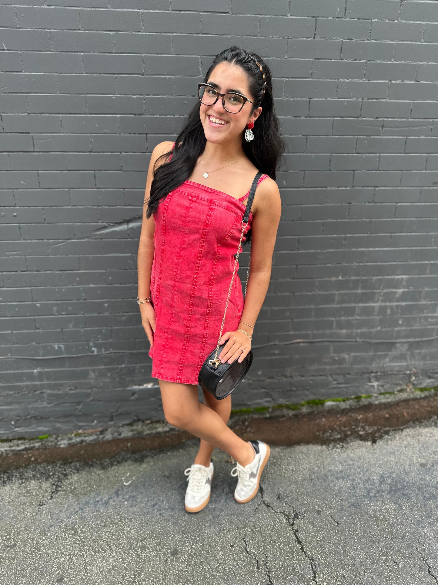Acid wash zipper dress