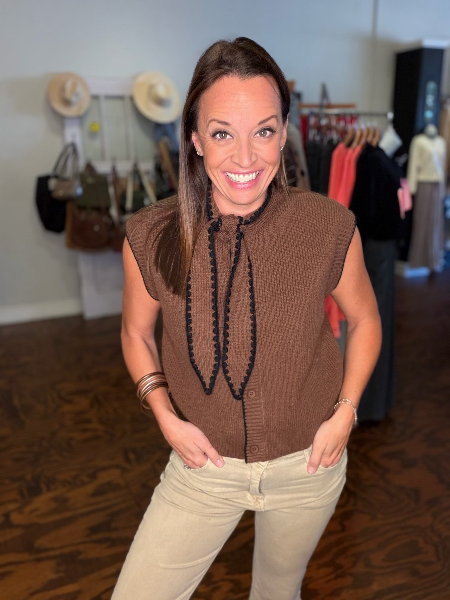 Brown knotted sweater vest