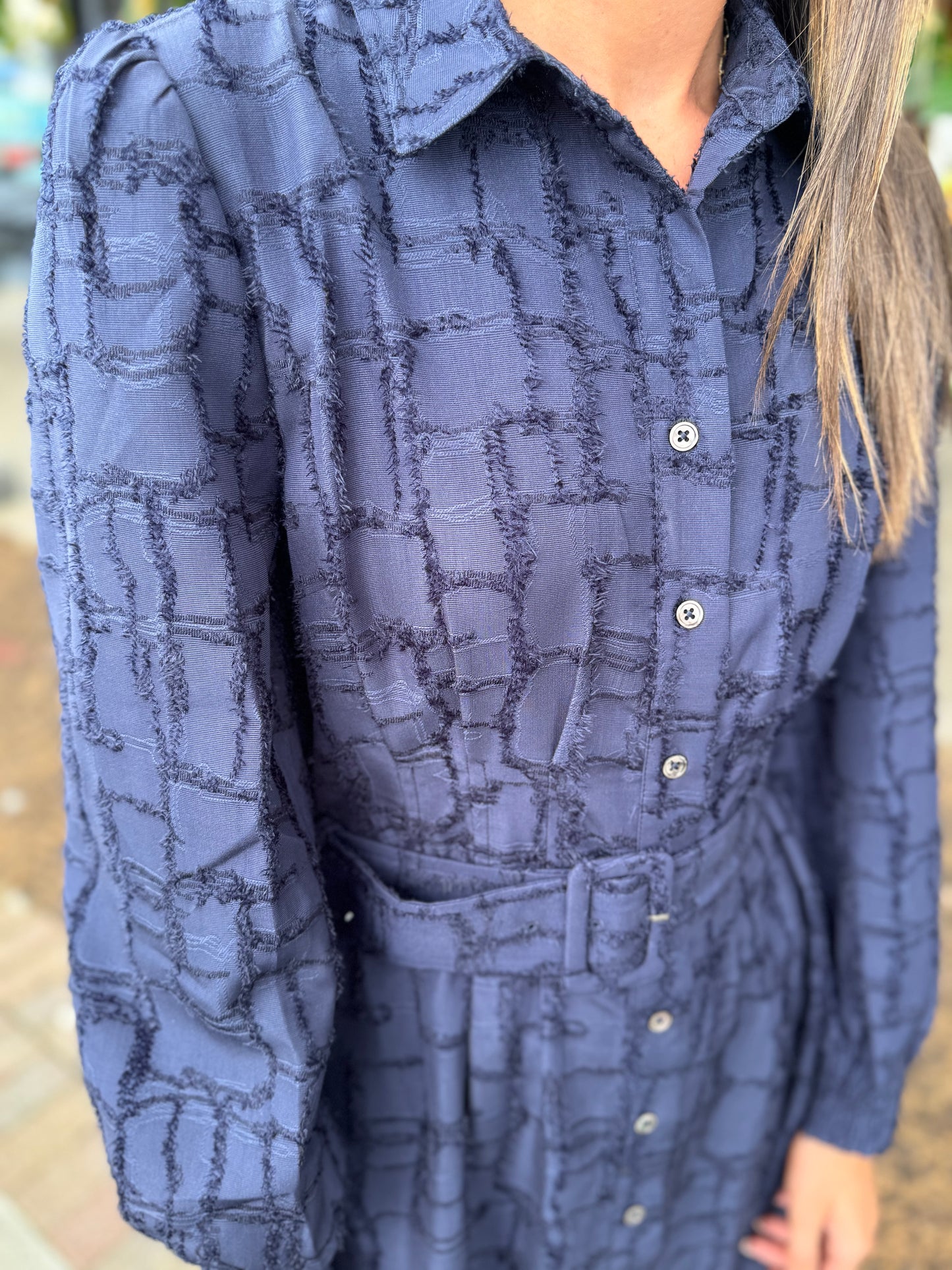 Feathered navy dress