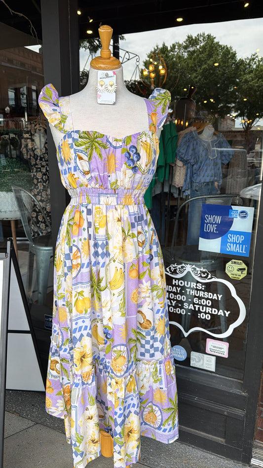 Lavender lagoon print midi