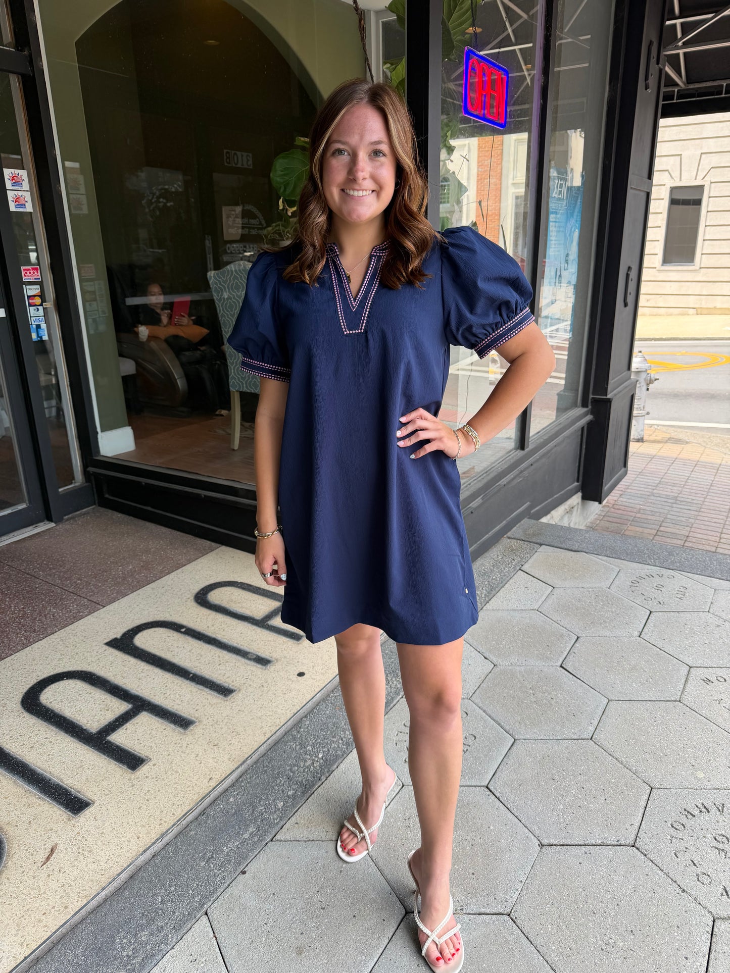 Navy embroidered dress