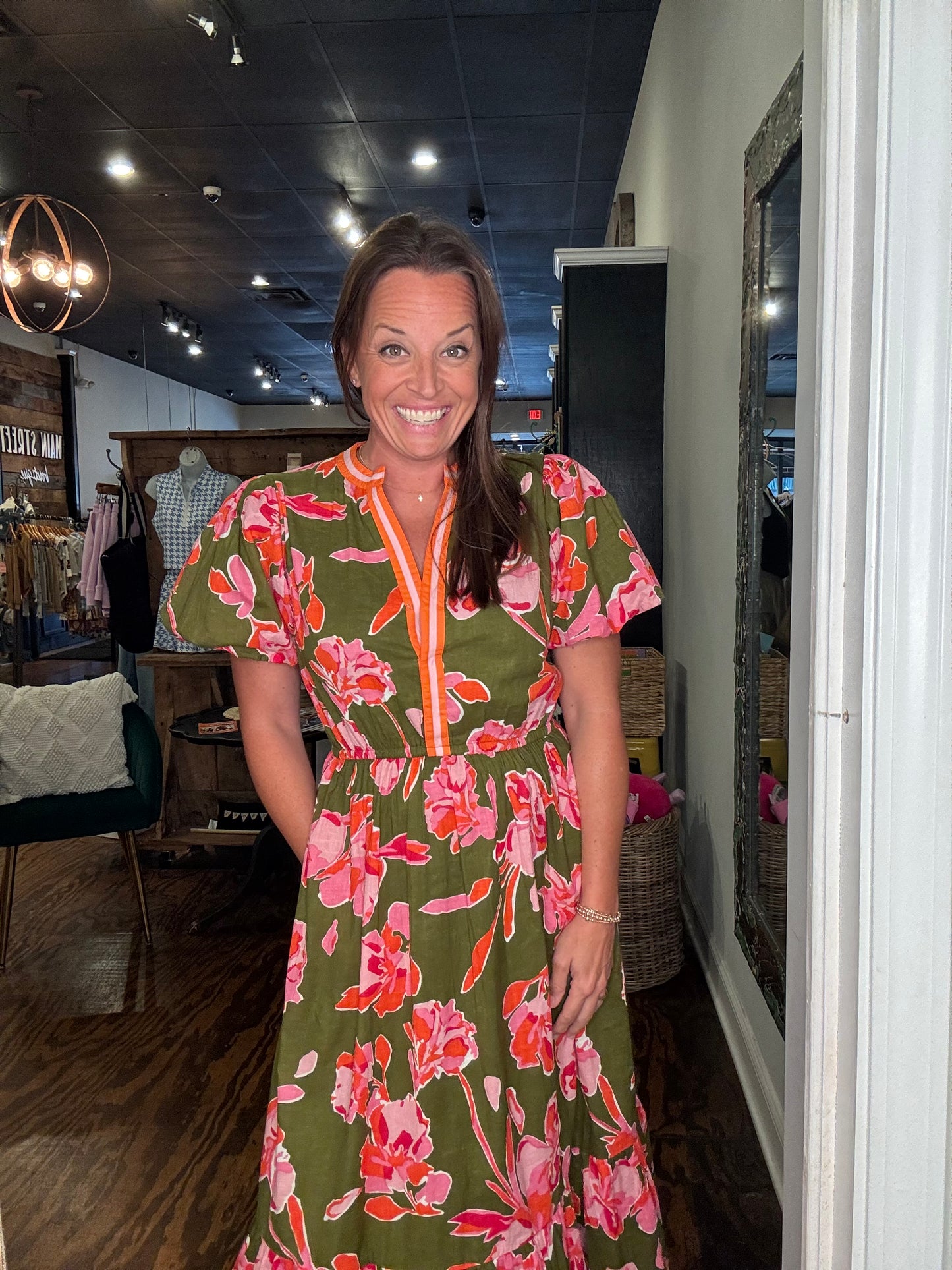 Sloan olive floral dress