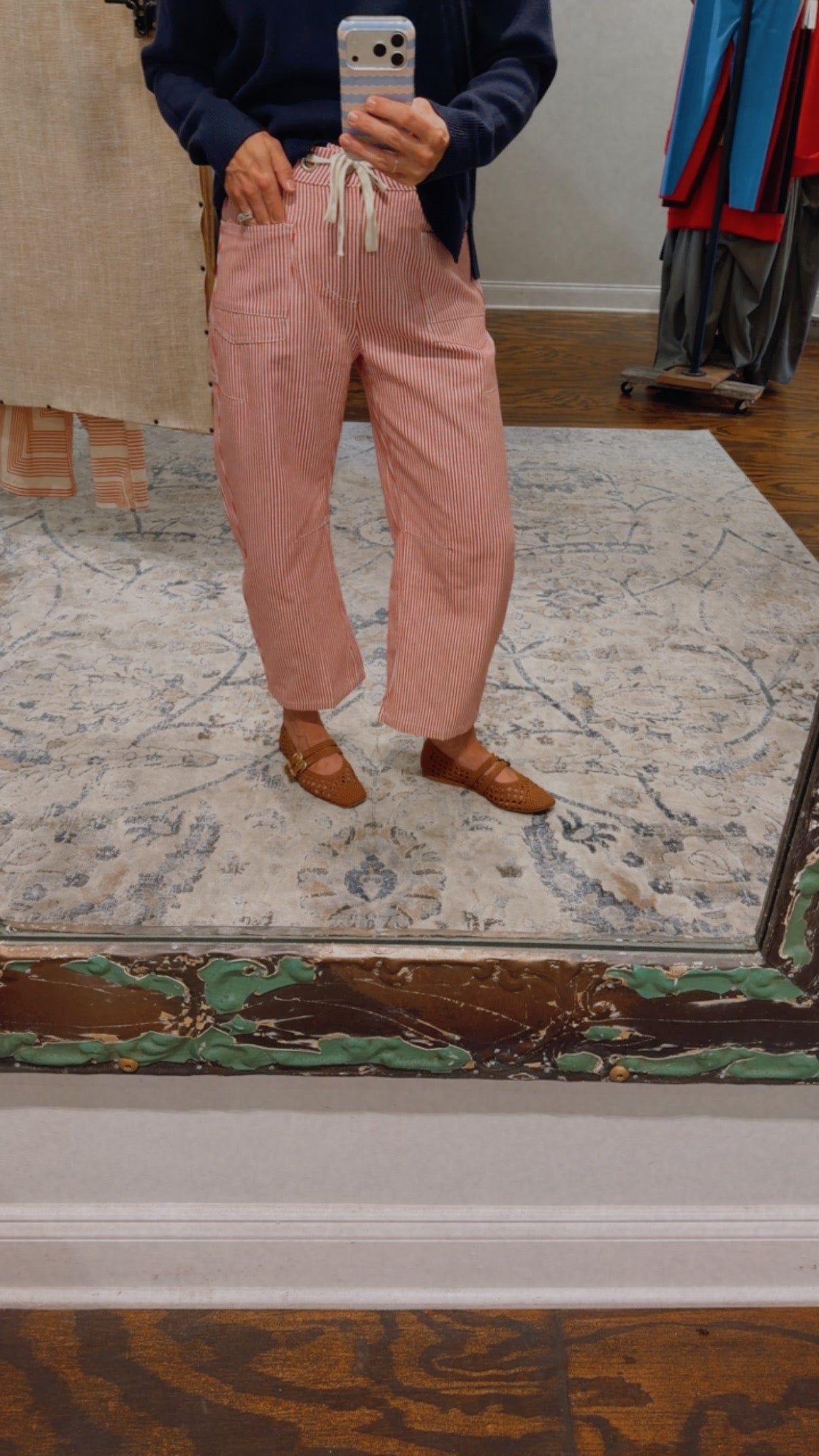 Red striped barrel pants