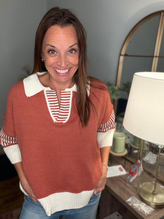 Rust stripe detail top